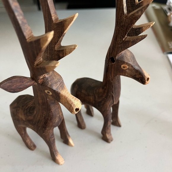 Wooden handmade reindeers or just deer. See condition below.  8” long-height - Picture 6 of 8